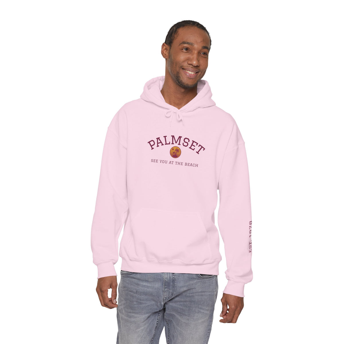 Palmset beach sunset graphic Hoodie | Palm tree logo sweatshirt